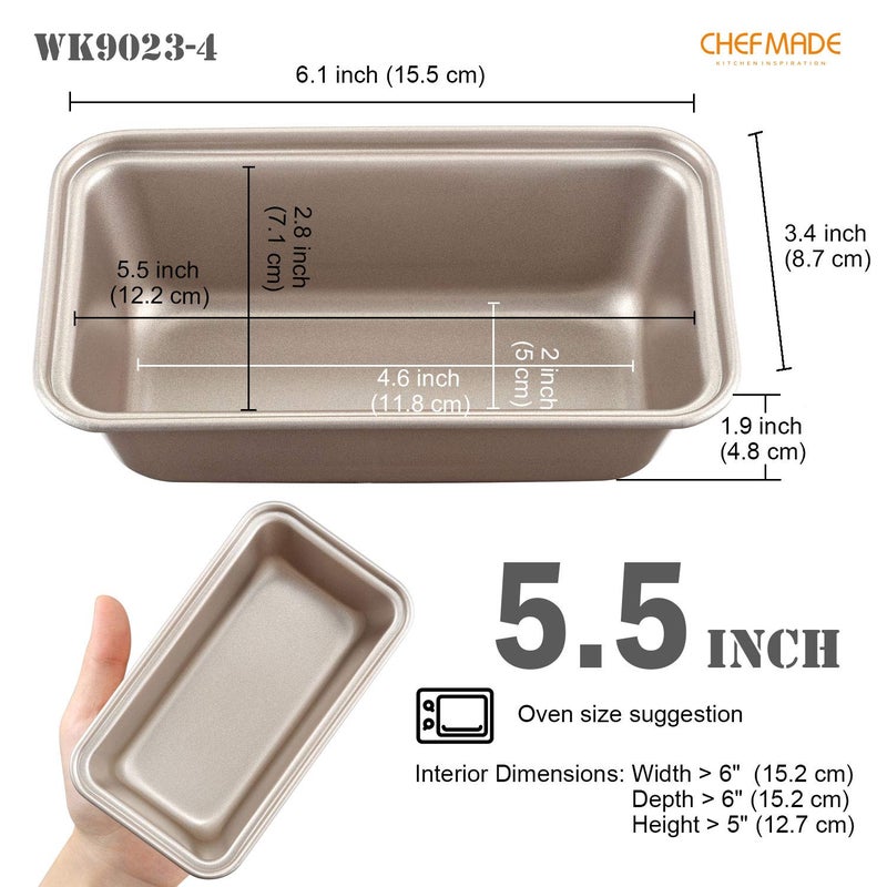 CHEFMADE Mini Loaf Pan Set, 5.5-Inch 4Pcs Non-Stick Rectangle Bread and Cake Bakeware for Oven and Instant Pot Baking (Champagne Gold) - Image 2